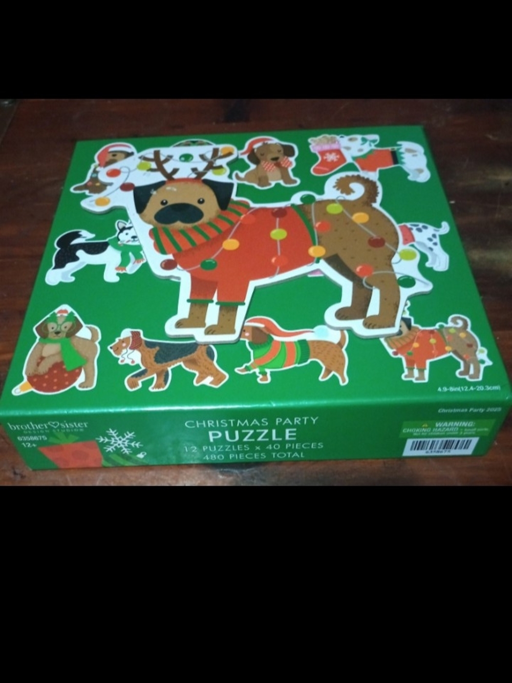 Christmas Party Kids Puzzle - Green Holiday Dog Design